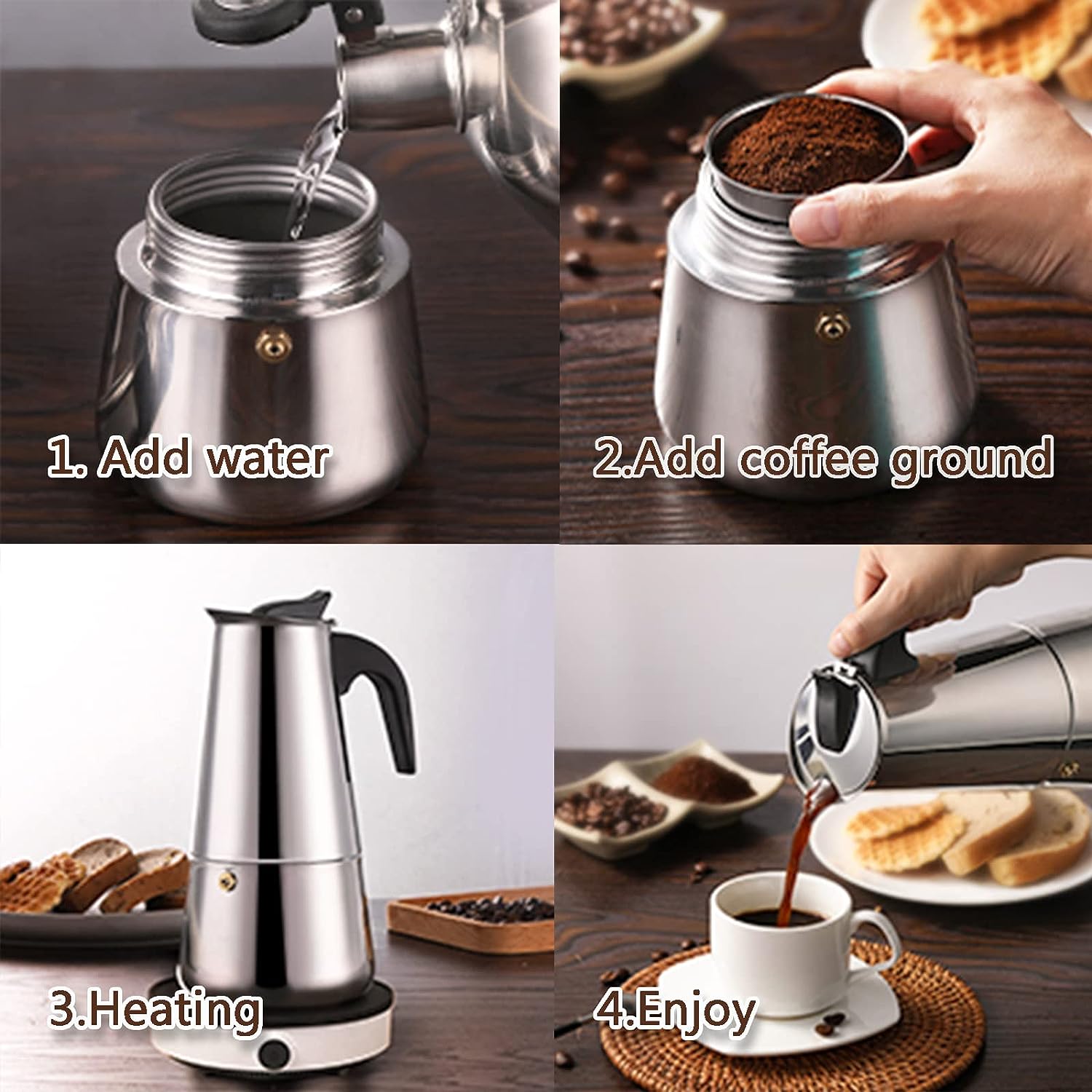 4/6/9 Cups Moka Pot Caffe Mach - Coffee Equipment Tools ulasan dan harga